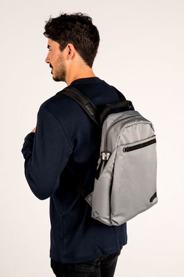 Men's backpack in grey recycled materials