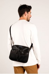 Large men\'s shoulder bag for i-Pad in black recycled materials