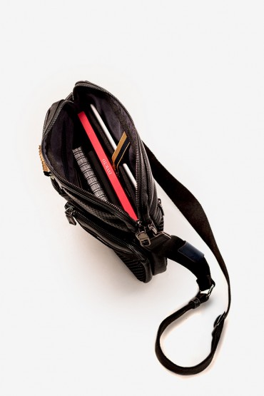 Large men's shoulder bag for i-Pad in black recycled materials