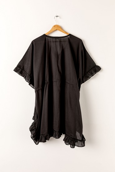 Women's plain cotton kaftan in black