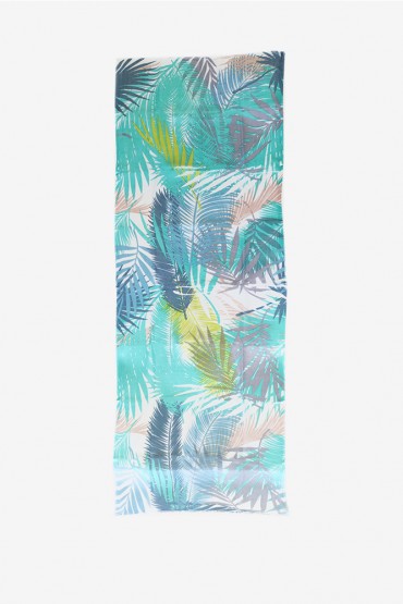 Women's viscose scarf with turquoise tropical print
