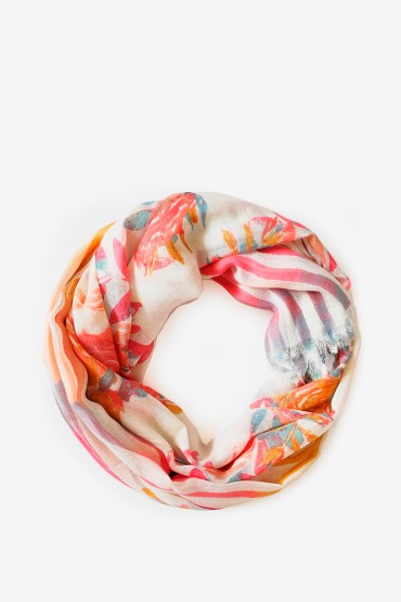 Women's viscose scarf with pink floral print