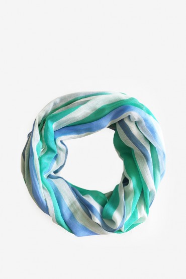 Women's viscose scarf with turquoise striped print