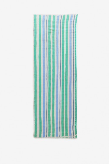 Women's viscose scarf with turquoise striped print