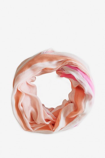 Women's large viscose scarf with orange striped print