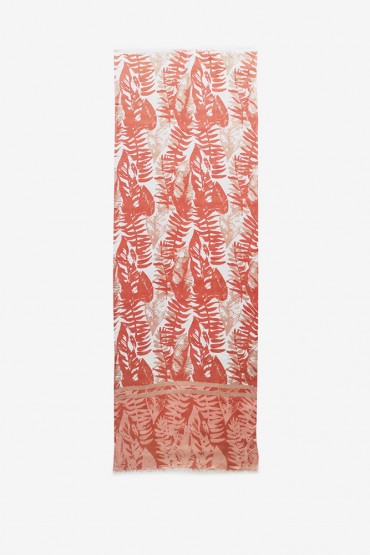 Women's viscose scarf with orange leaf print