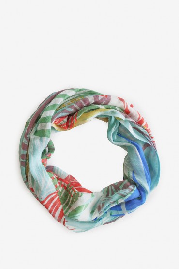 Women's viscose scarf with multicoloured tropical print