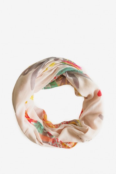 Women's viscose scarf with orange navy print