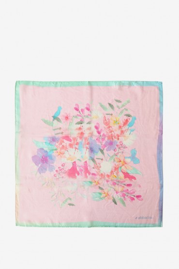 Women's silk bandana with pink floral print