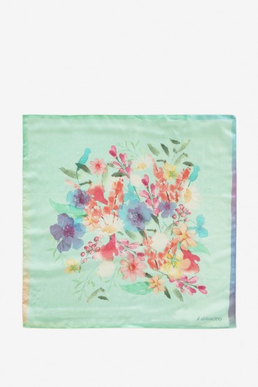 Women's silk bandana with turquoise floral print