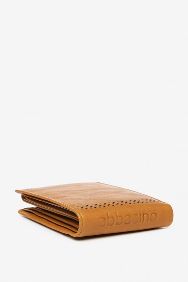 Men's cognac die-cut leather wallet