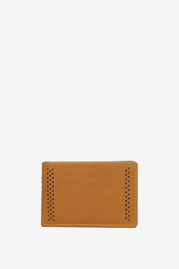 Men's cognac die-cut leather small wallet