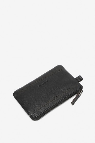 Men's black die-cut leather coin purse