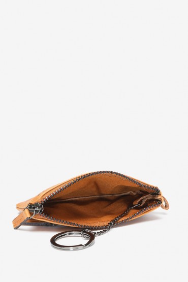 Men's cognac die-cut leather coin purse
