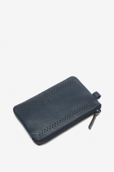 Men's blue die-cut leather coin purse