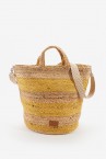 Women\'s medium raffia basket with stripes in yellow