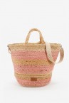 Women\'s medium raffia basket with stripes in pink