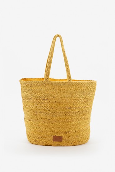 Women's large yellow raffia basket