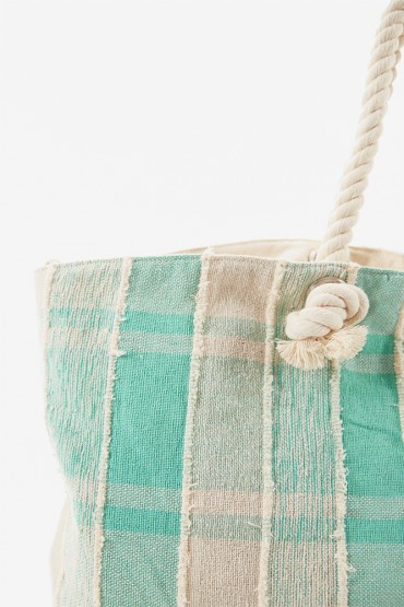 Bolsa de playa de mujer de algodón con print en tonos turquesa