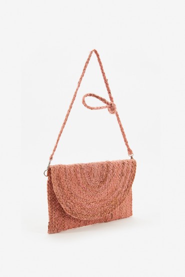 Women's pink raffia crossbody bag
