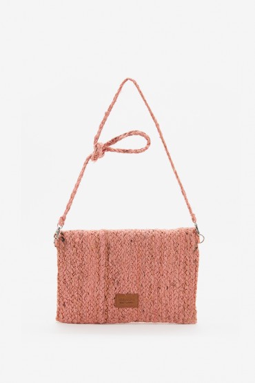 Women's pink raffia crossbody bag