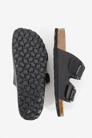 Women's black leather flat sandal