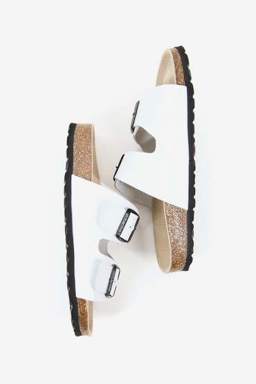 Women's white leather flat sandal