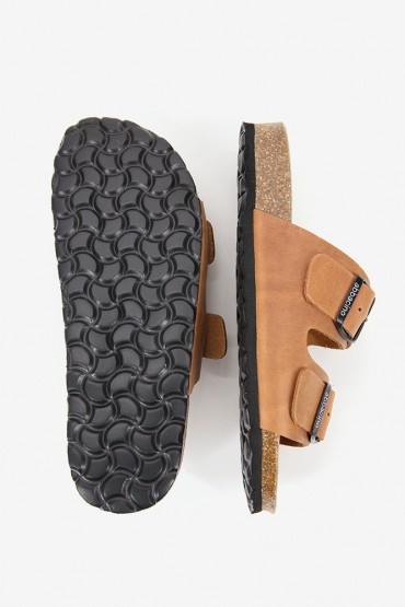 Women's cognac leather flat sandal