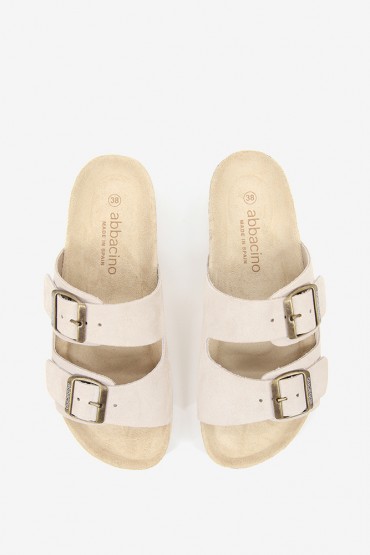 Women's beige suede flat sandal