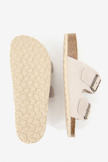 Women's beige suede flat sandal