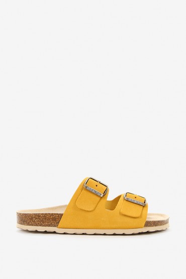 Women's yellow suede flat sandal