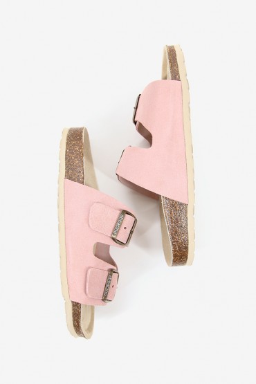 Women's pink suede flat sandal