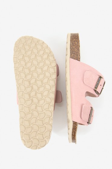 Women's pink suede flat sandal