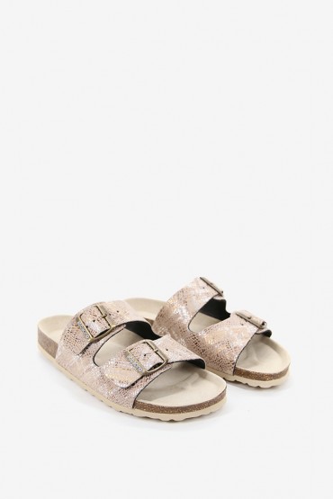 Women's metallic beige flat sandal