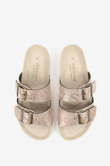 Women's metallic beige flat sandal