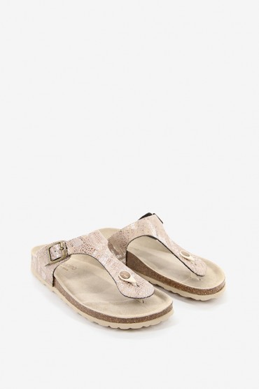 Women's metallic beige thong sandal