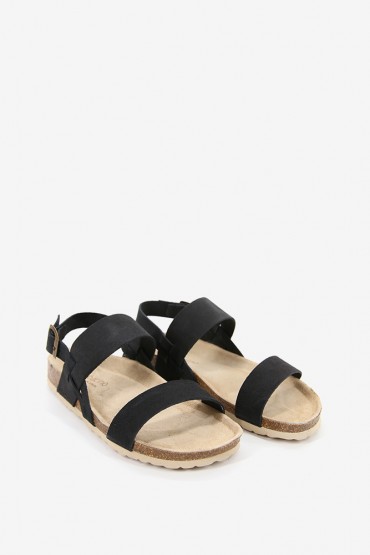 Women's black suede flat sandal