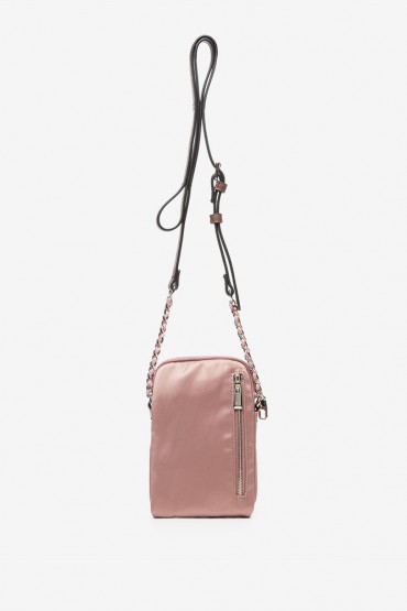 Women's satin-effect pink mini phone bag