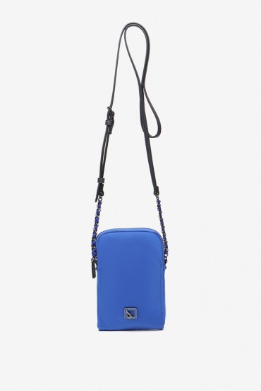 Women's satin-effect blue mini phone bag