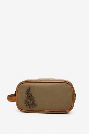 Women's camel cosmetic bag in recycled materials