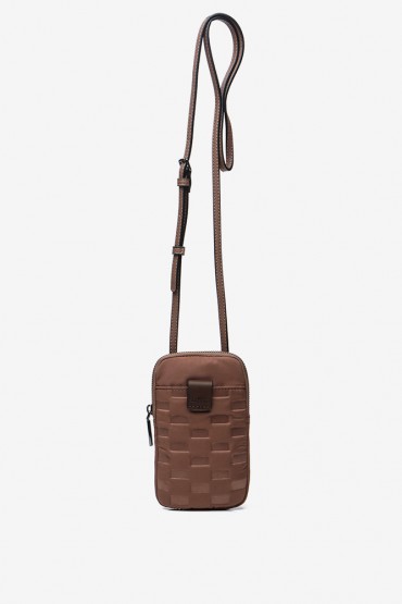 Women's taupe padded nylon mini phone bag