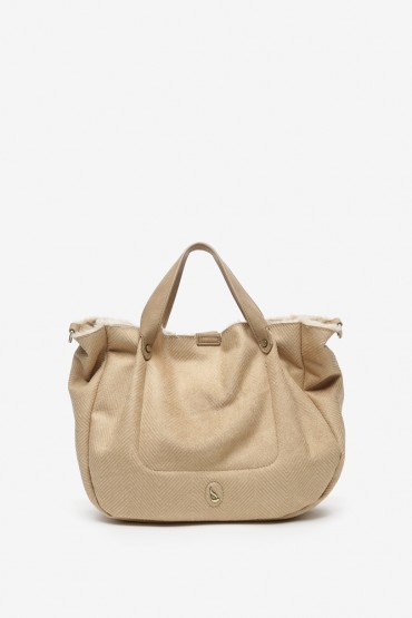 Women's small beige shopper bag with sheepskin