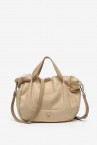 Women\'s small beige shopper bag with sheepskin