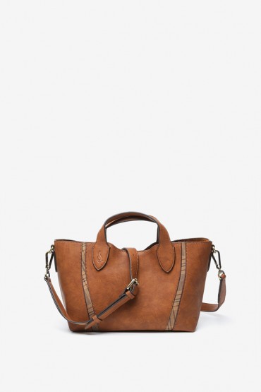 Women's small cognac shopper bag