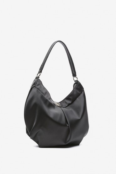 Women's black hobo bag with satin effect