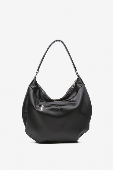 Women's black hobo bag with satin effect
