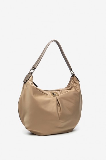 Women's beige hobo bag with satin effect