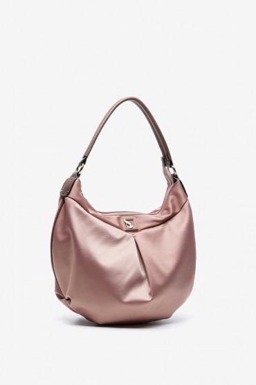 Women's pink hobo bag with satin effect