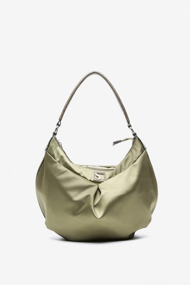 Women's green hobo bag with satin effect