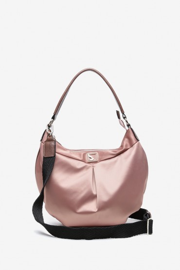 Women's pink hobo bag with satin effect